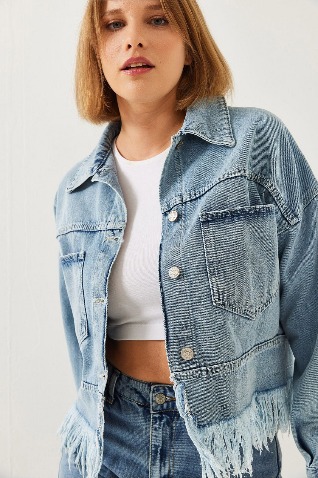 Bianco Lucci Women's Tassel Detail Denim Jacket 2441