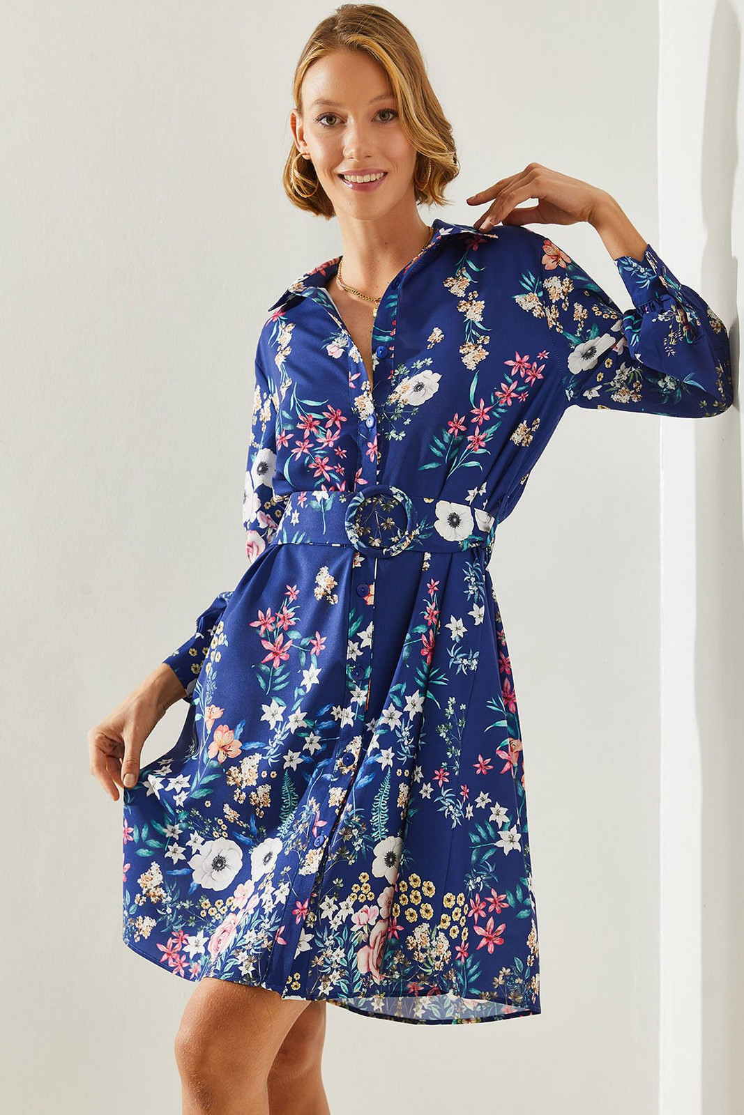 Bianco Lucci Women's Floral Print Shirt Dress 21348