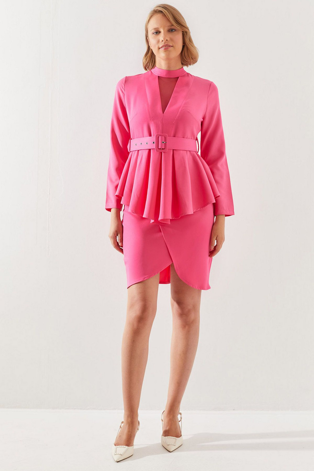 Bianco Lucci Women's Wrap Skirt Belted Bottom Top Set 21450