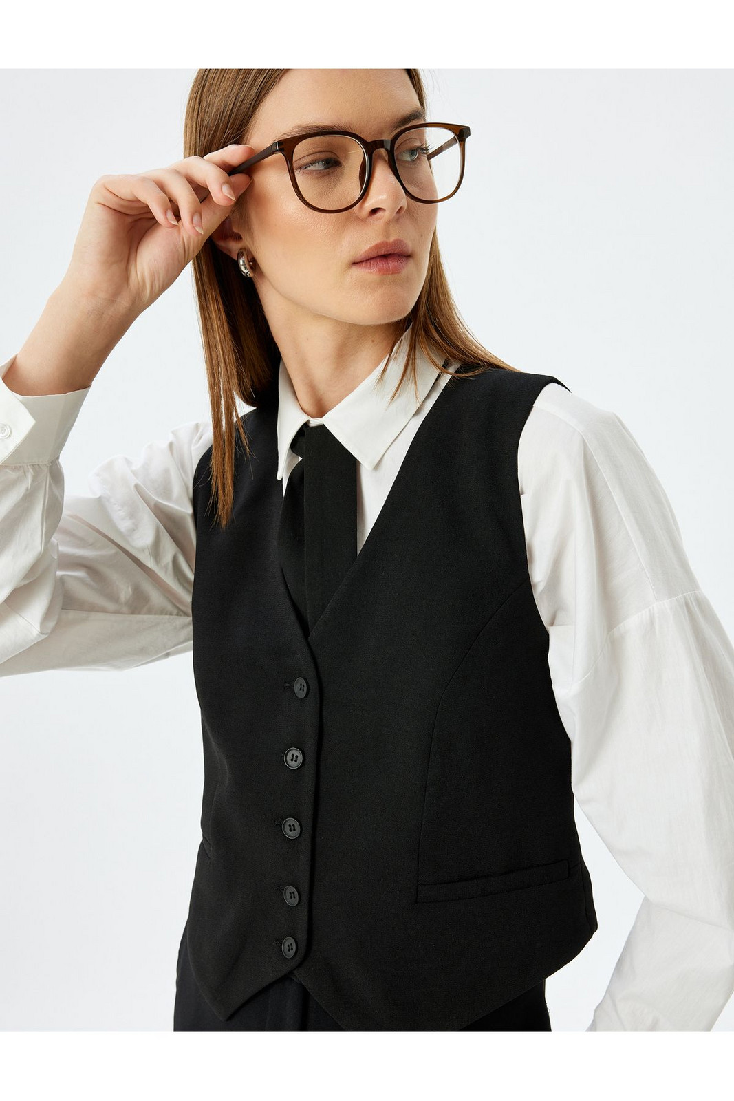 Koton Crepe Fabric V Neck Buttoned Blazer Vest