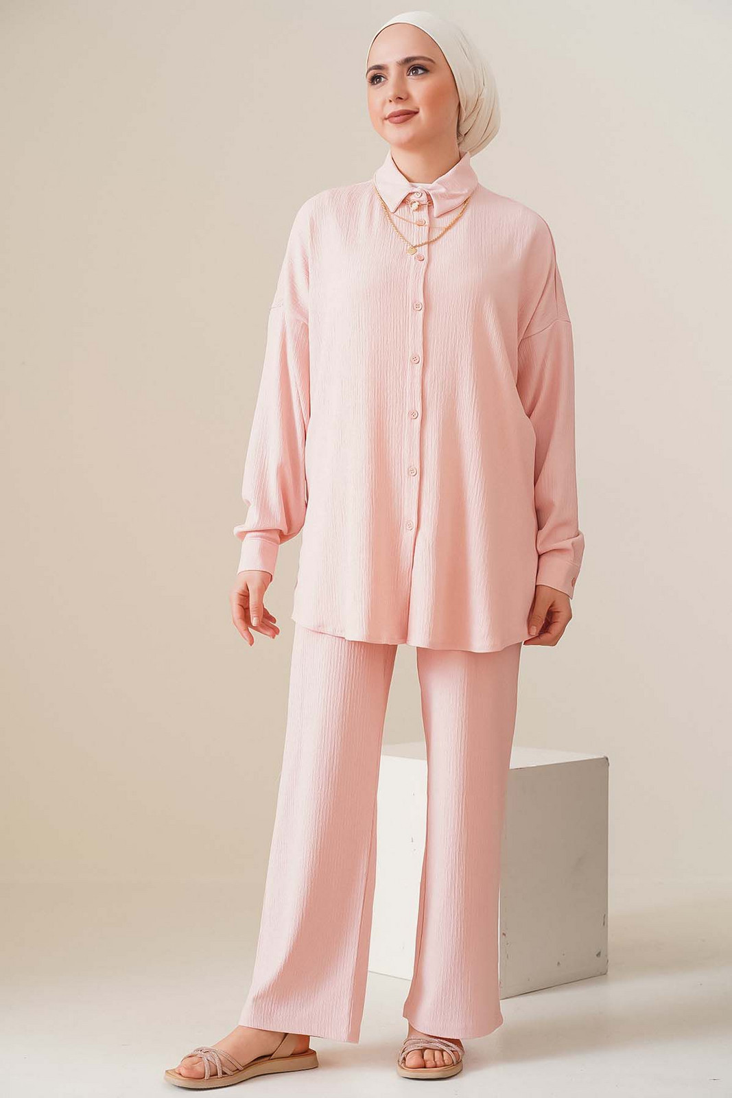 Bigdart T5858 Knitted Hijab Double Suit - Powder