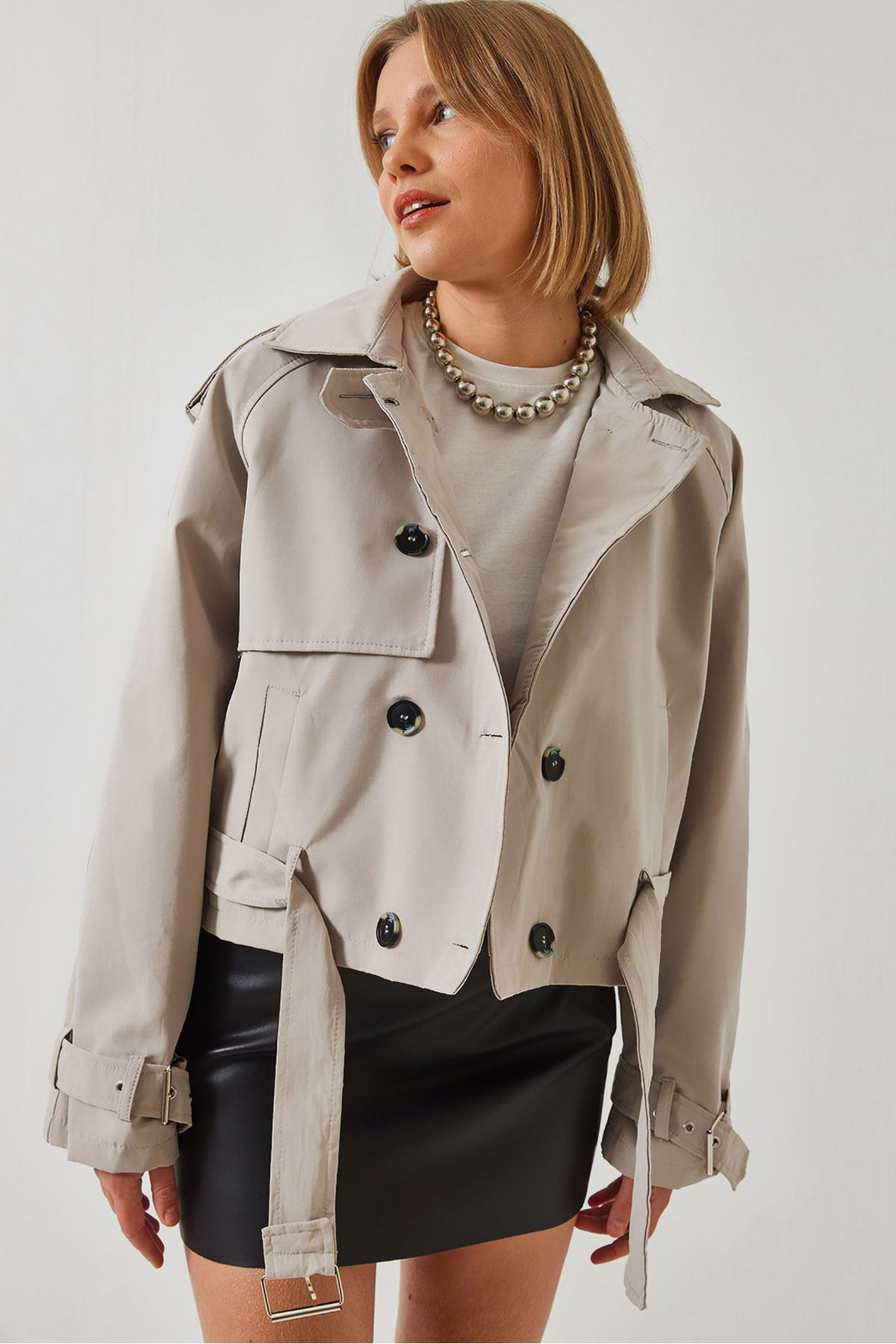Bianco Lucci Women's Sleeves and Waist Belted Jacket 2604
