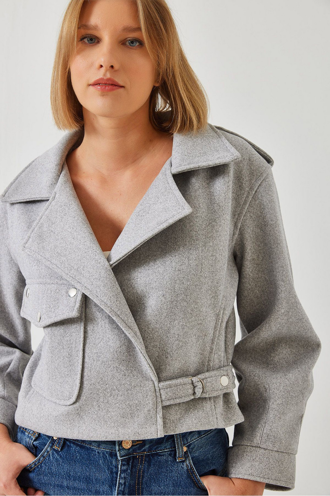 Bianco Lucci Women's Single Pocket Detail Stamp Jacket 2466