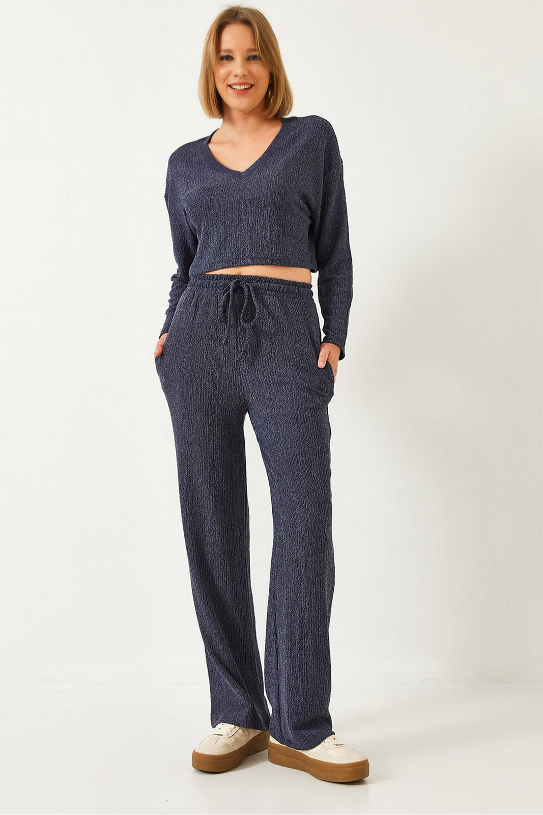 Bianco Lucci Women's V Neck Bottom Top Set 409