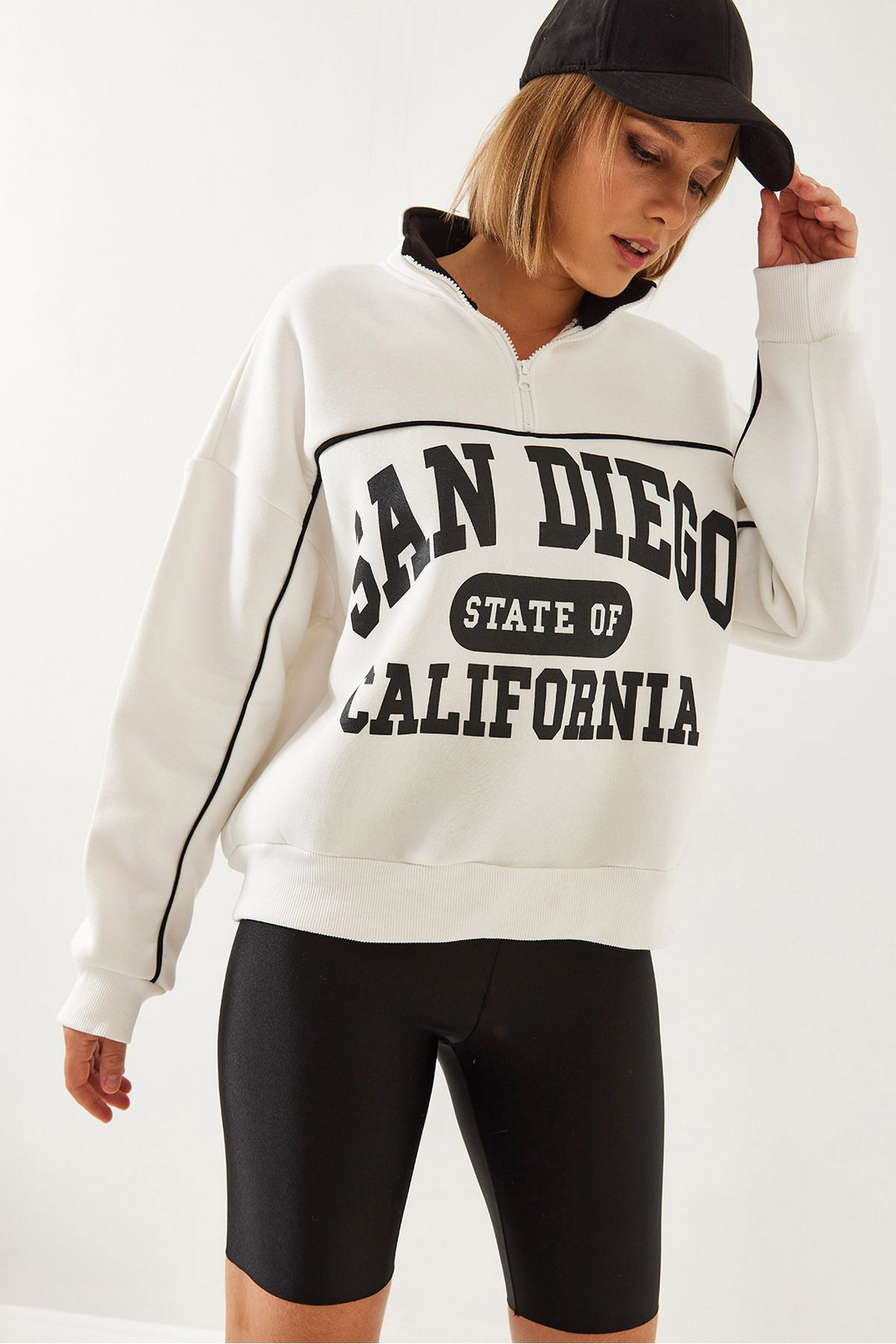 Bianco Lucci Women's Three Thread Raised Zipper Sweatshirt 6434 6025175