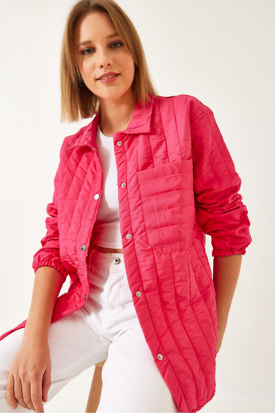 Bianco Lucci Women's Single Pocket Snap Quilted Coat 2001