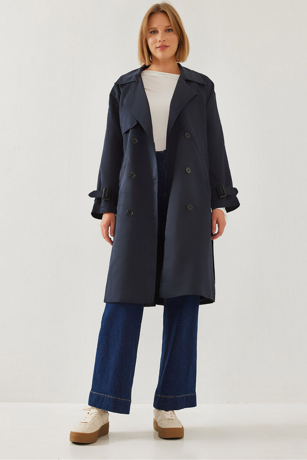 Bianco Lucci Women's Front Aller Detail Double Breasted Trench Coat 8118