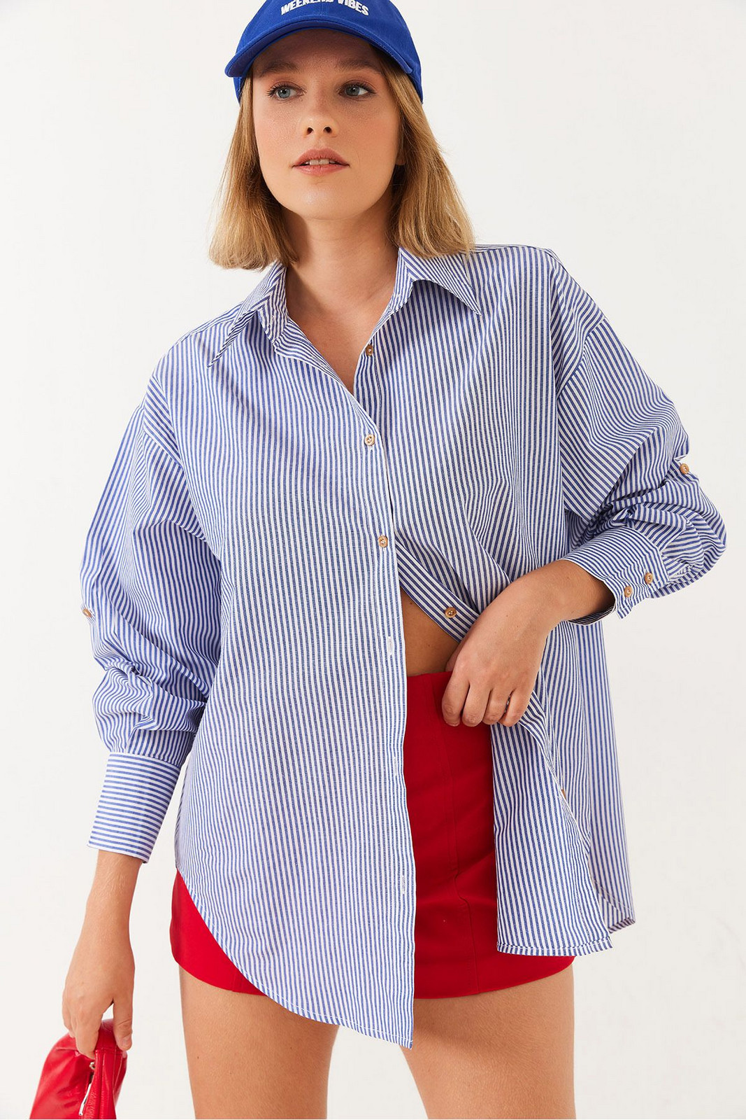 Bianco Lucci Women's Metallic Thread Striped Shirt MBMS021