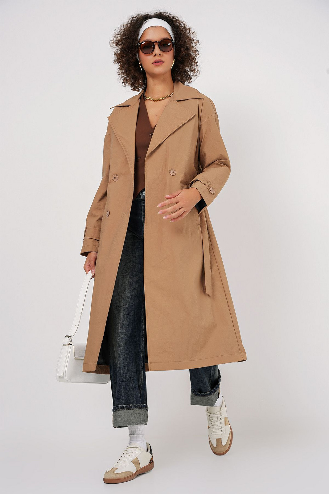 Bigdart 5936 Double Breasted Collar Trench Coat - Biscuit