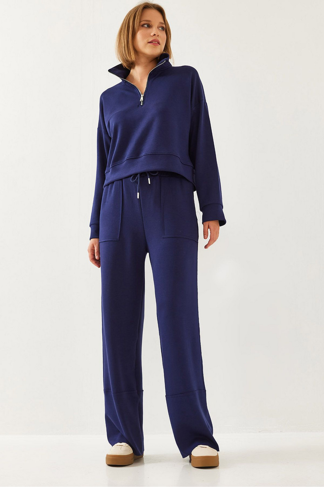 Bianco Lucci Women's Zippered Basic Modal Fabric Bottom Top Suit