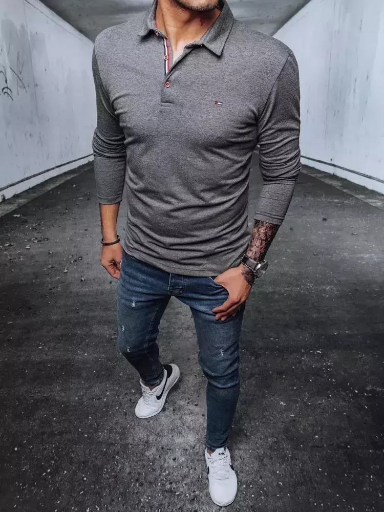 Pánske antracitové tričko s dlhým rukávom Dstreet