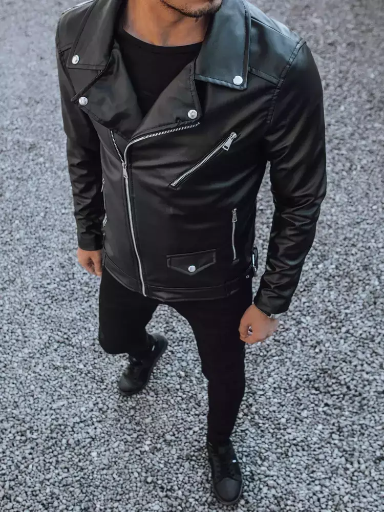 Čierna pánska koženková bunda Dstreet