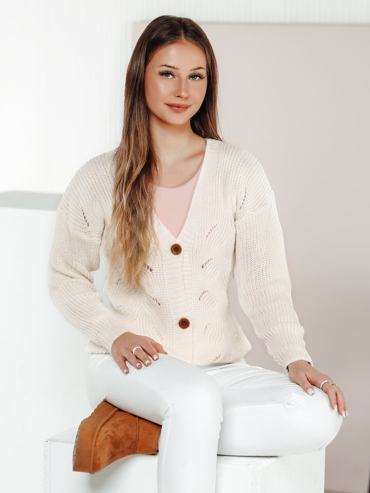 Sweter damski rozpinany KNITVIA ecru Dstreet