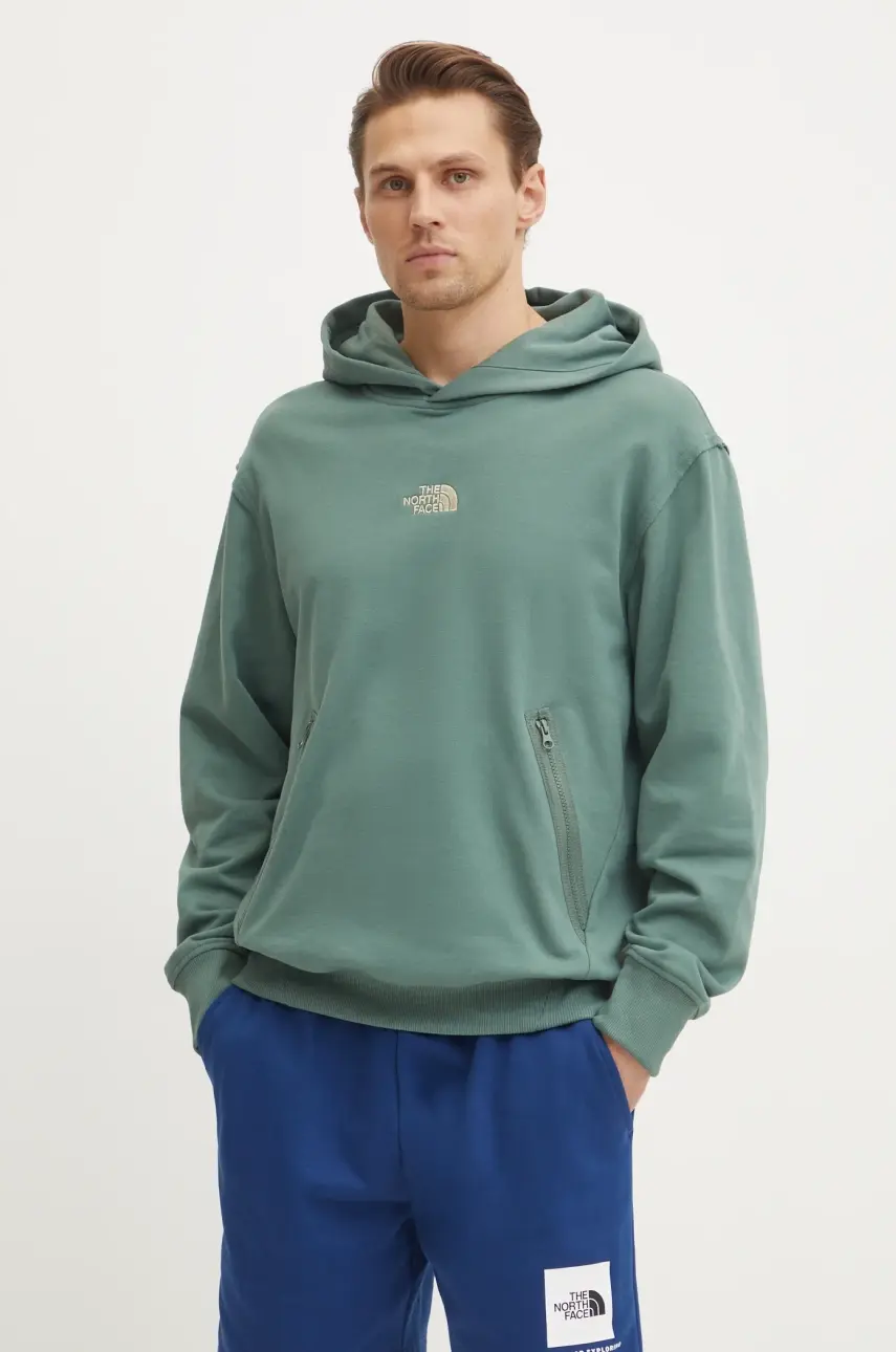 Bavlnená mikina The North Face Heritage Relaxed pánska, zelená farba, s kapucňou, s potlačou, NF0A8C42HCH1
