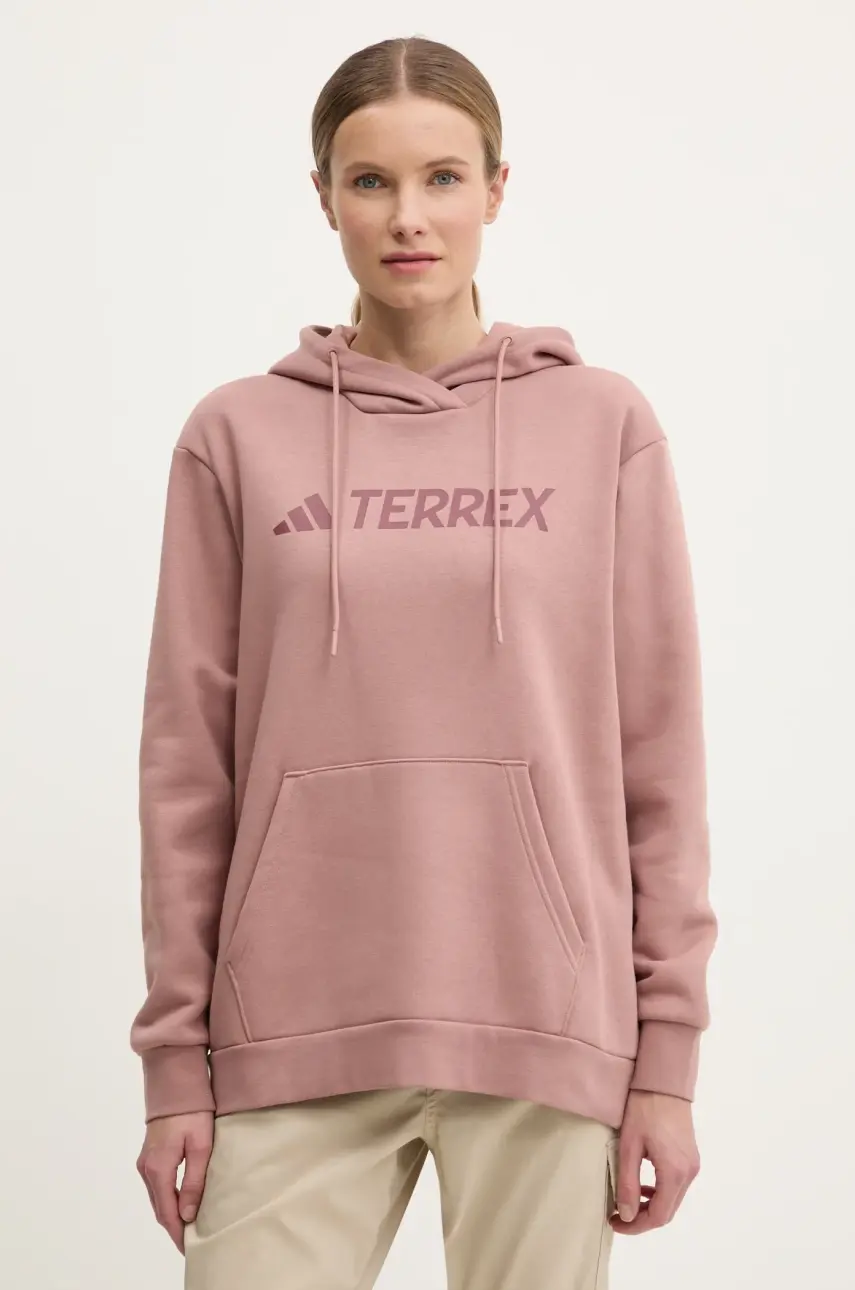 Tepláková mikina adidas TERREX Multi ružová farba, s kapucňou, s potlačou, JF9090