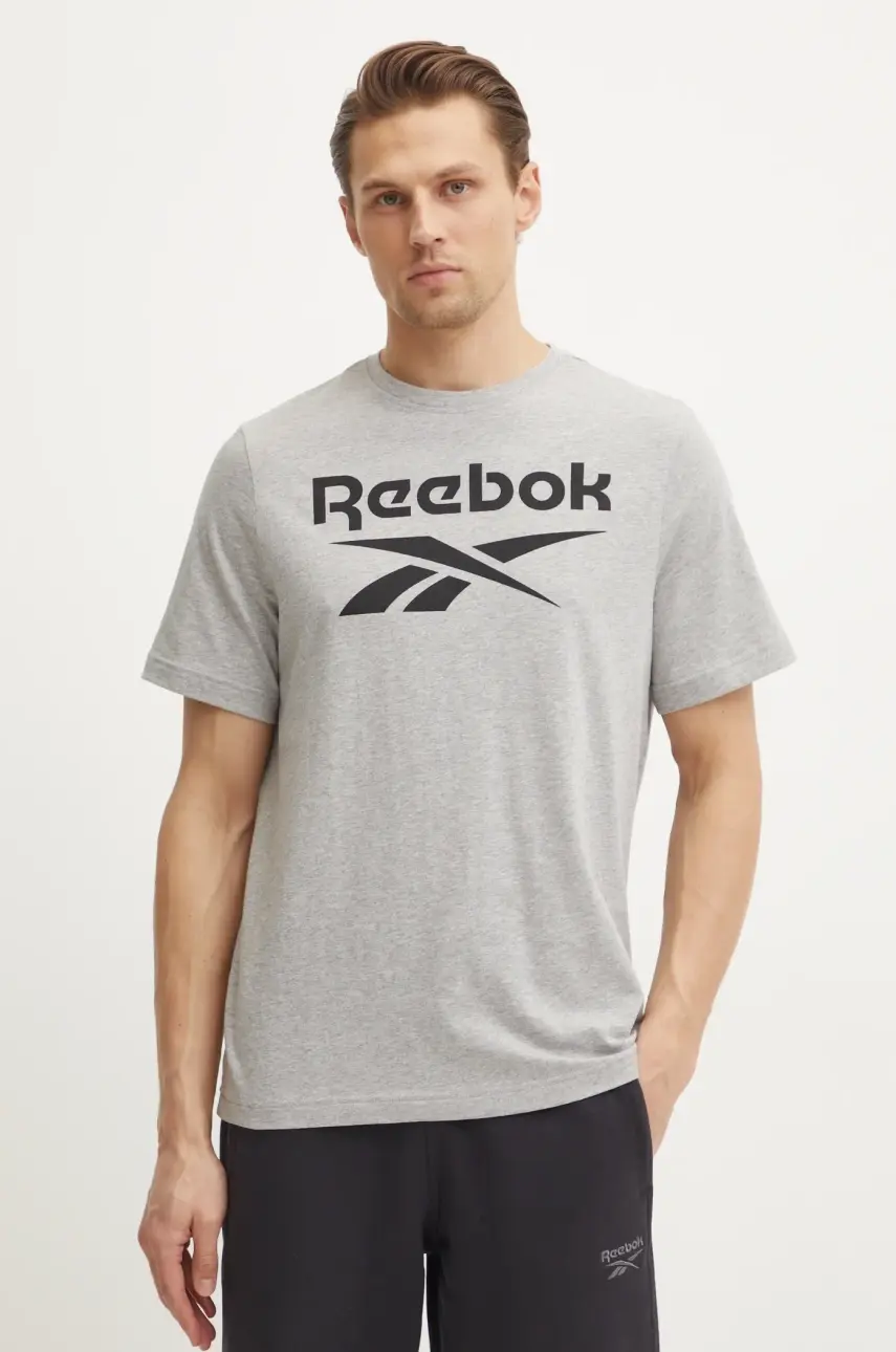 Bavlnené tričko Reebok Classic pánsky, šedá farba, s potlačou, 100071173