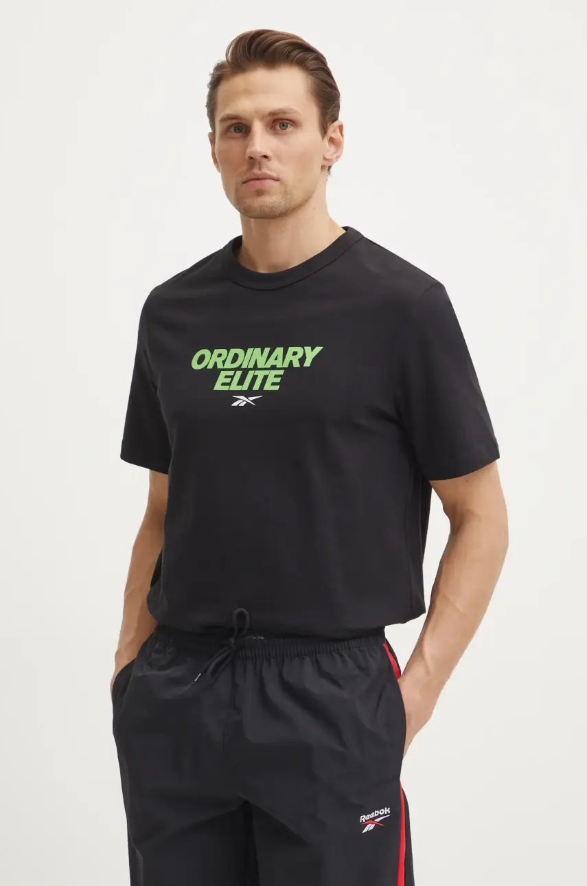 Bavlnené tričko Reebok Classic pánske, čierna farba, s potlačou, 100218824