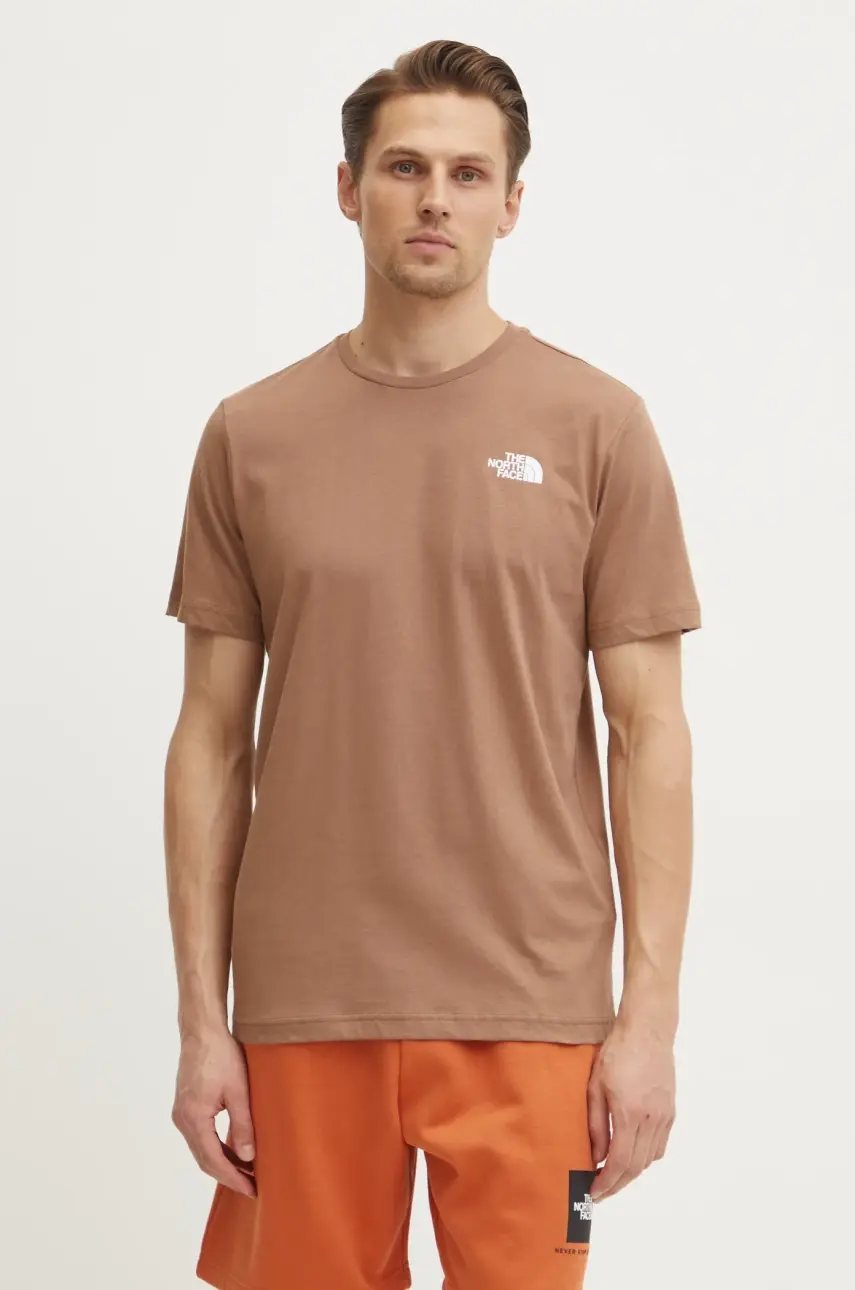Bavlnené tričko The North Face Redbox pánske, hnedá farba, s potlačou, NF0A87NPAR41