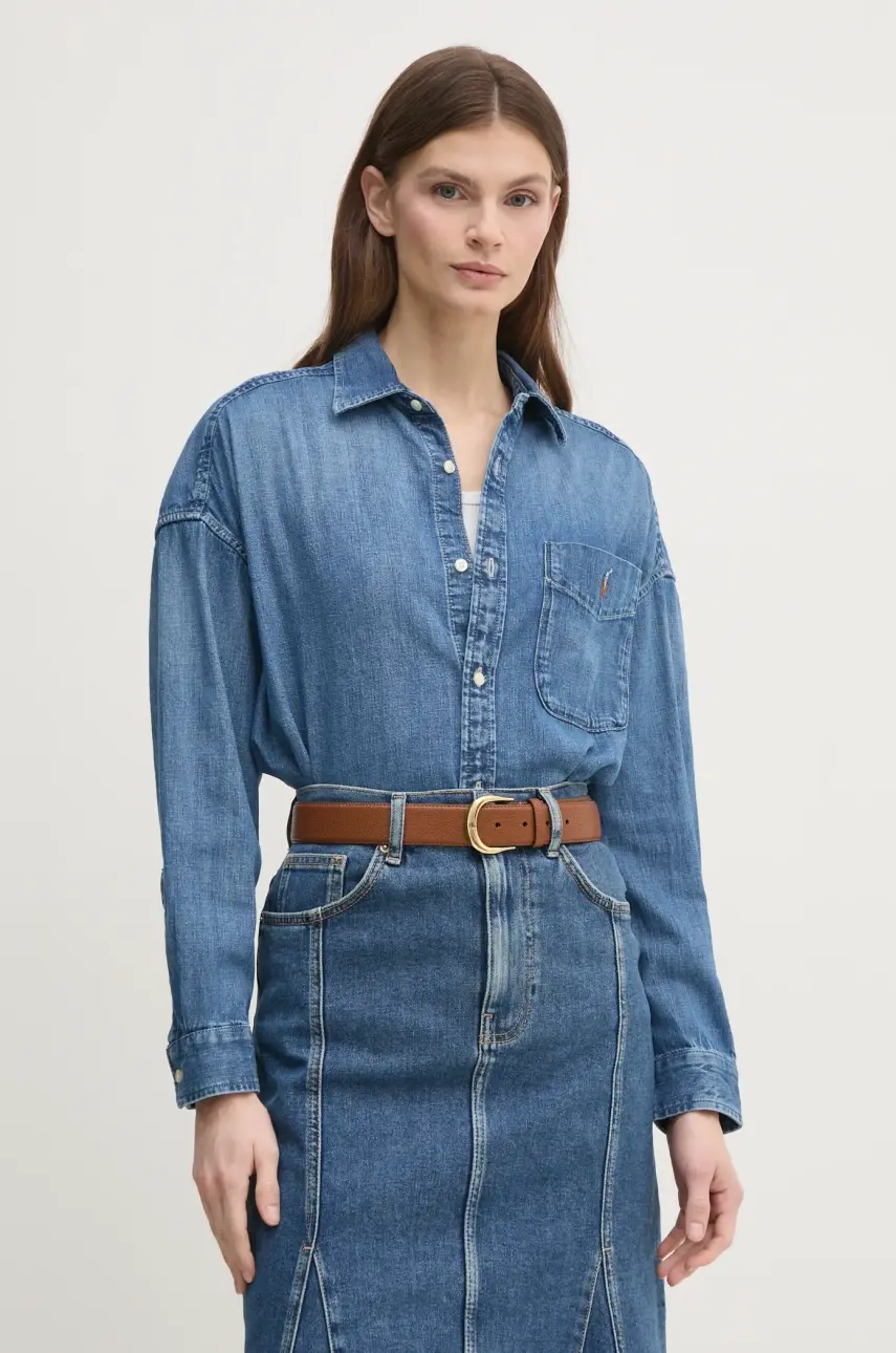 Rifľová košeľa Polo Ralph Lauren dámska, voľný strih, s klasickým golierom, 211969398