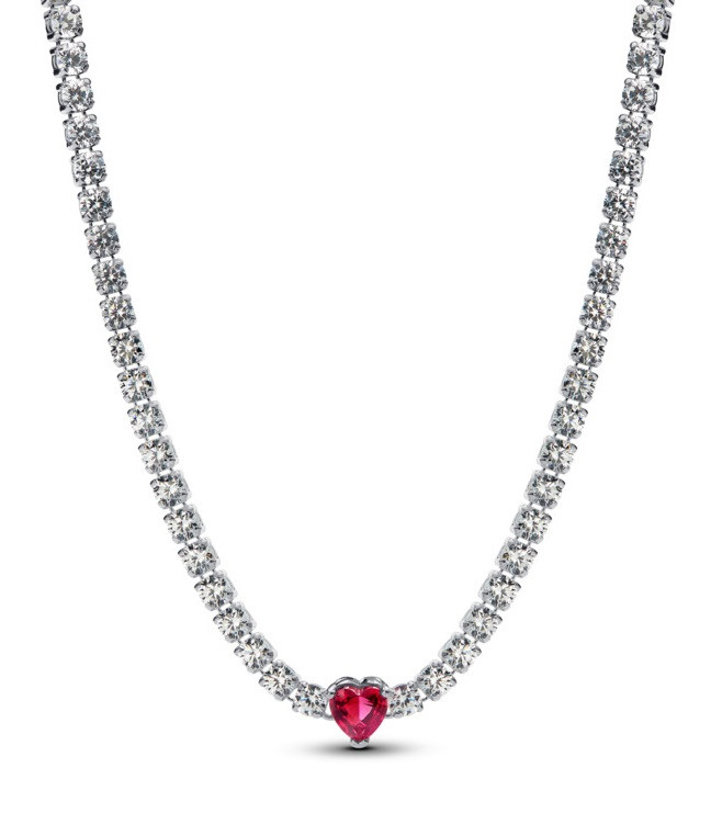 Pandora Tenisový strieborný náhrdelník Srdce Timeless 393549C01-40