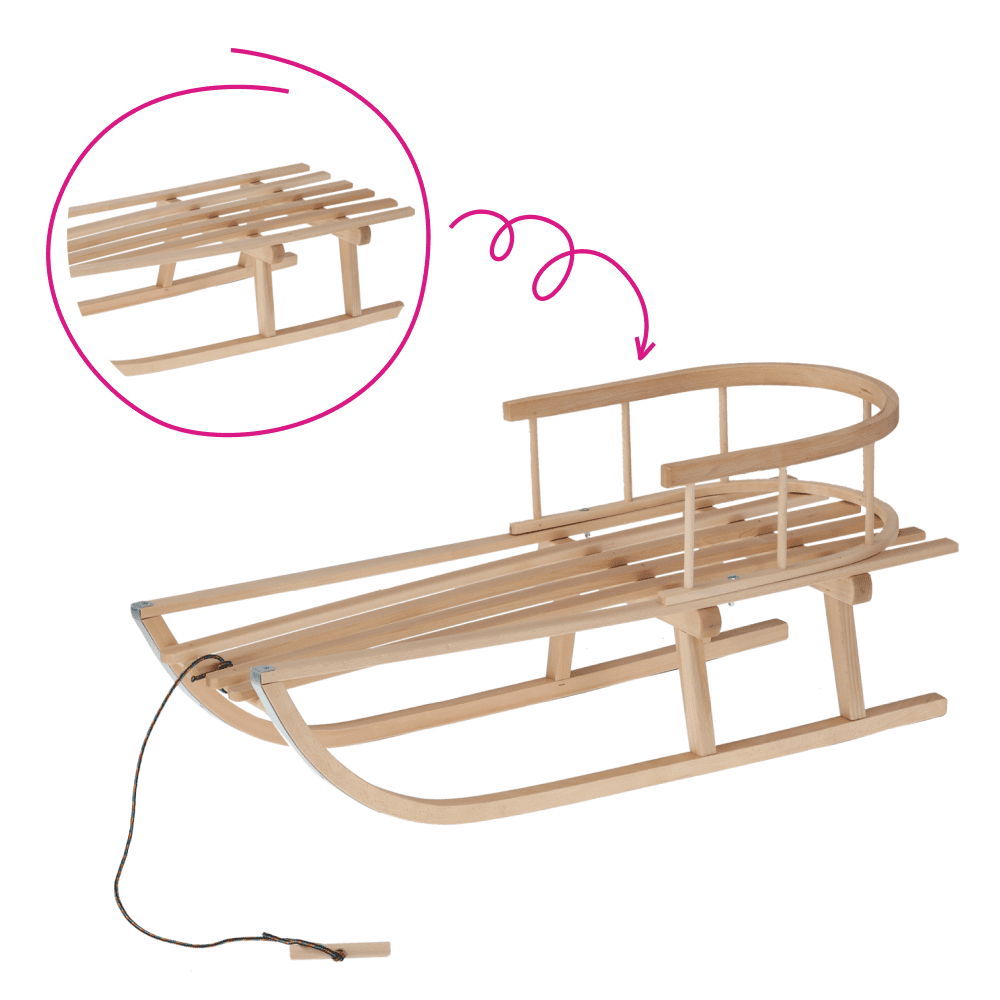 Sánky s operadlom a popruhom, prírodná, bukové drevo, KLZY