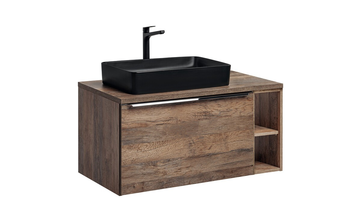 Závěsná skříňka SantaFe Slim s deskou a umyvadlem 100 cm dub santa fe vintage/černá