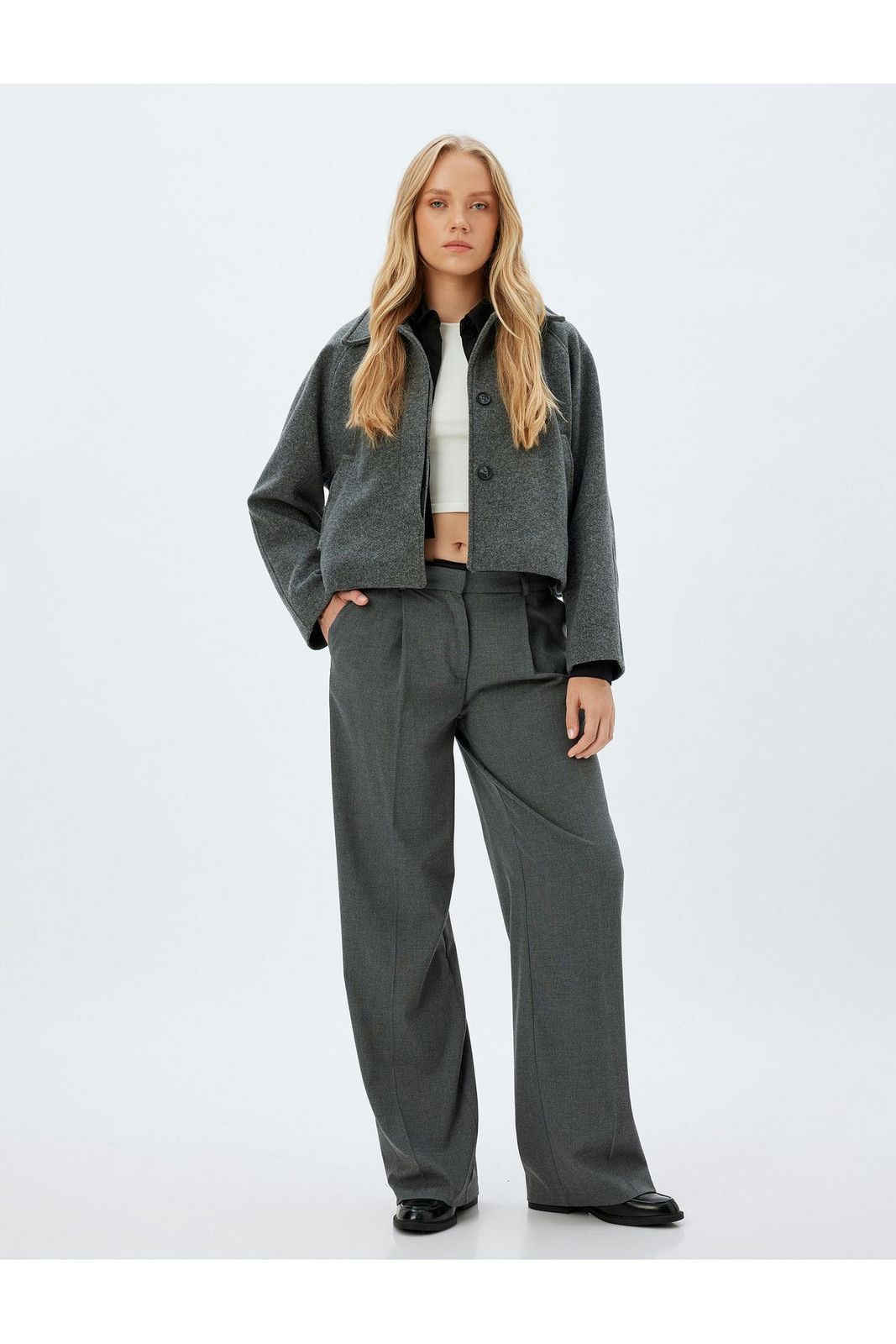 Koton Crop Cashmere Jacket with Buttoned Pockets