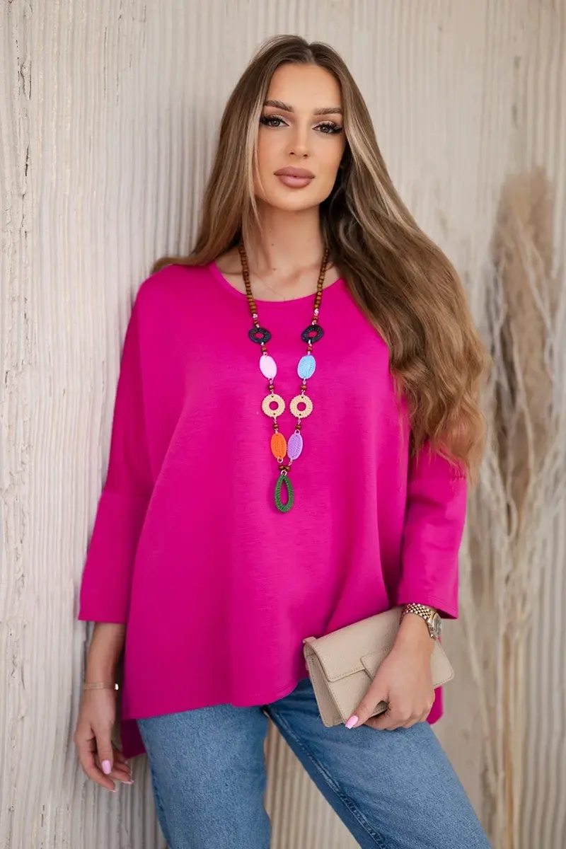 Kesi Włoski Oversize blúzka s náhrdelníkom maslová látka fuchsia