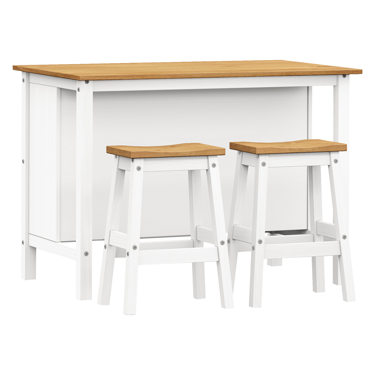 Kuchynský ostrovček + 2 barové stoličky CORONA 2 biely vosk/vosk