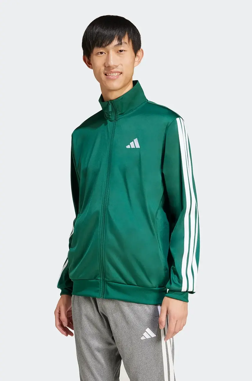 Mikina adidas 3-Stripes pánska, zelená farba, s nášivkou, JI8821