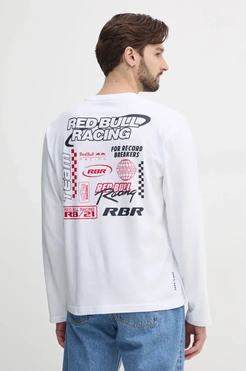 Tričko s dlhým rukávom Red Bull Racing x Pepe Jeans SPEED LOGO LS TEE pánske, biela farba, s potlačou, RM500013