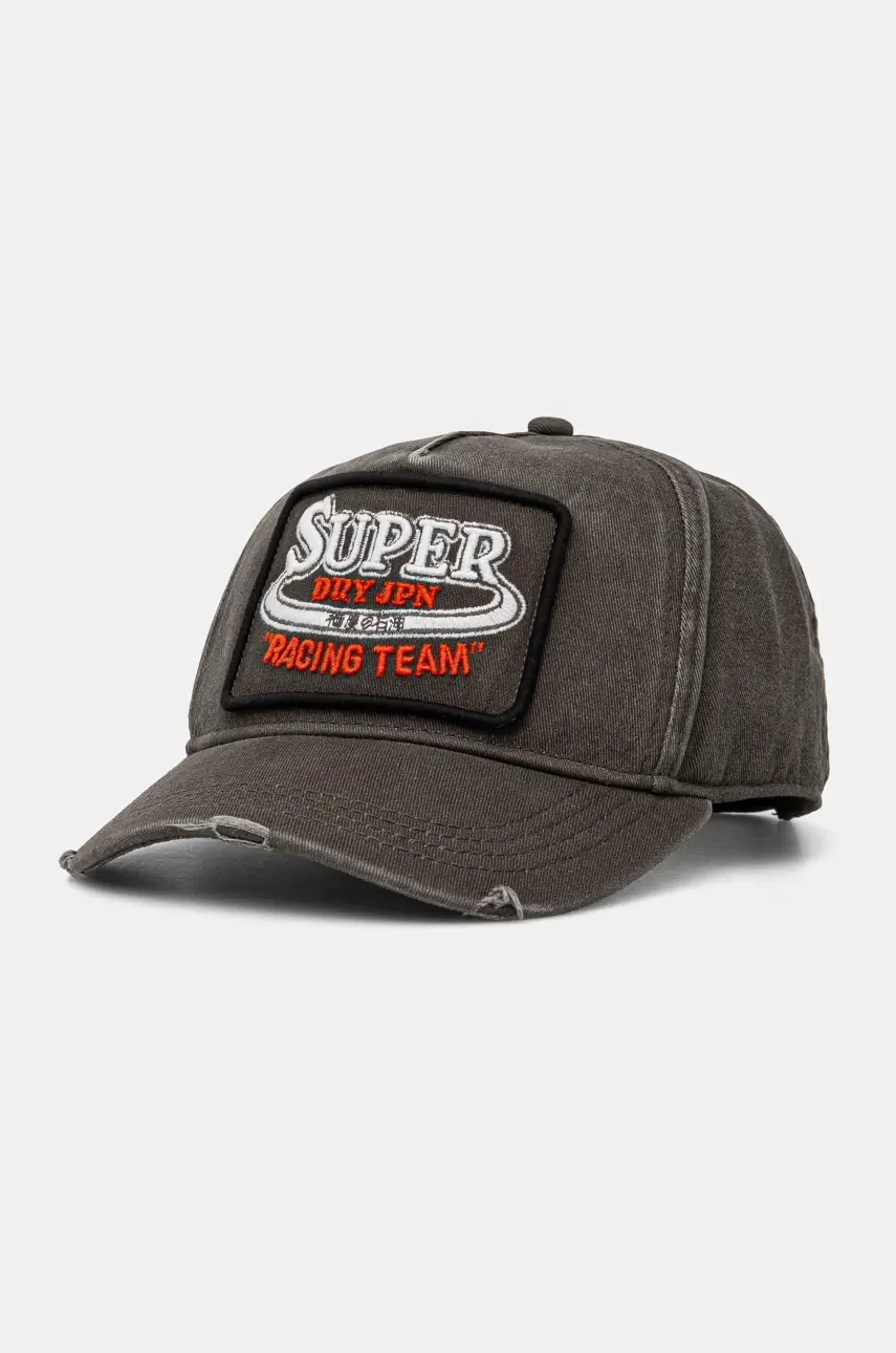 Bavlnená šiltovka Superdry šedá farba, s nášivkou, W9010177A-02A