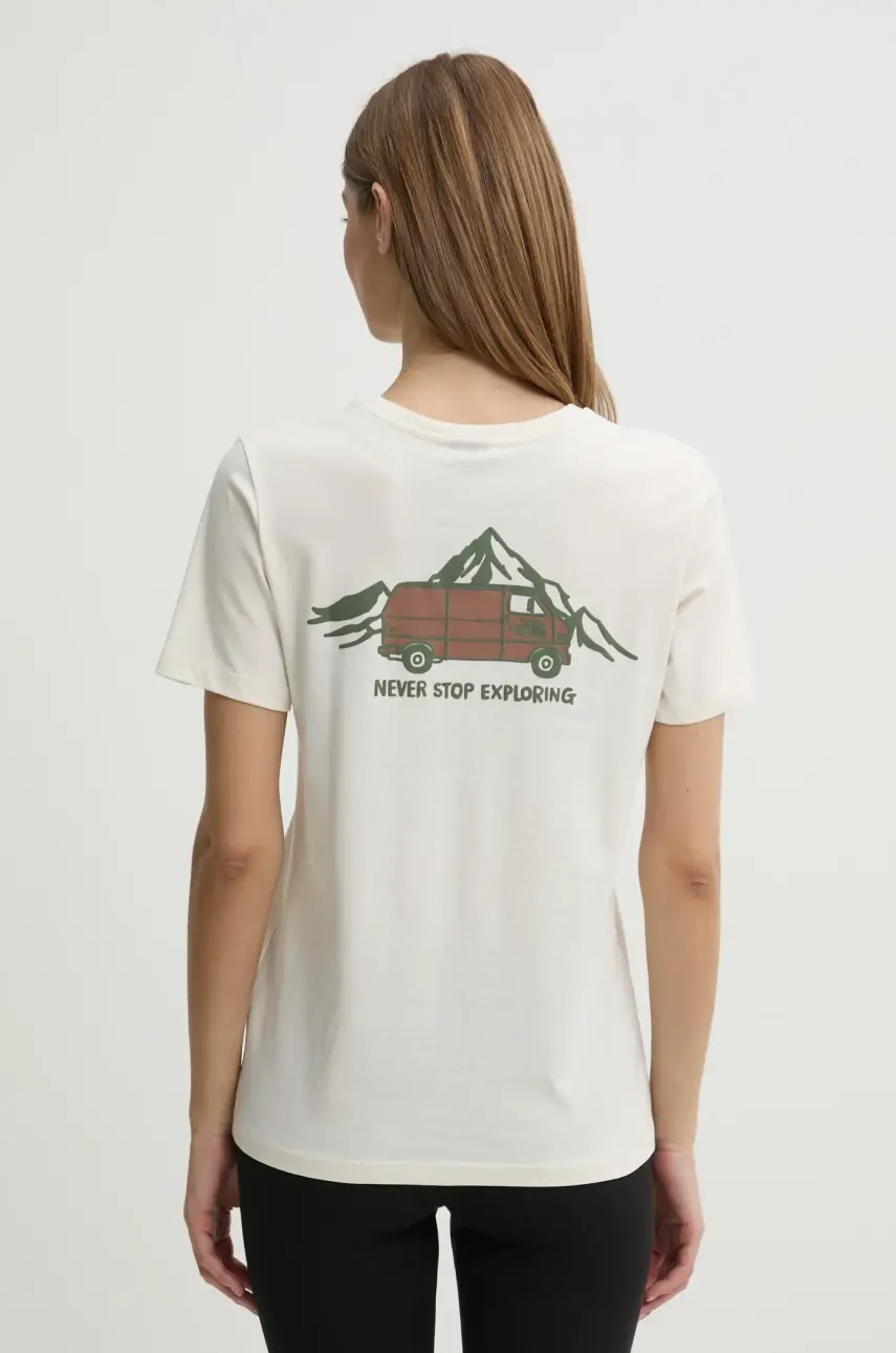 Bavlnené tričko The North Face Outdoor Graphic dámske, béžová farba, NF0A8C22QLI1