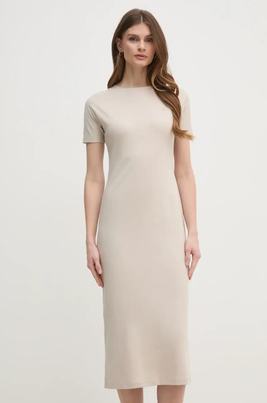 Bavlnené šaty Calvin Klein béžová farba, midi, priliehavá, K20K208299