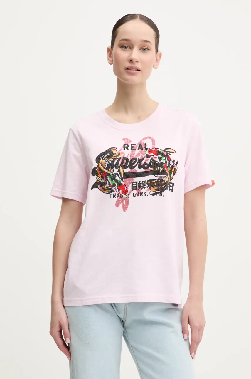 Bavlnené tričko Superdry dámske, ružová farba, W1011627A-9HQ