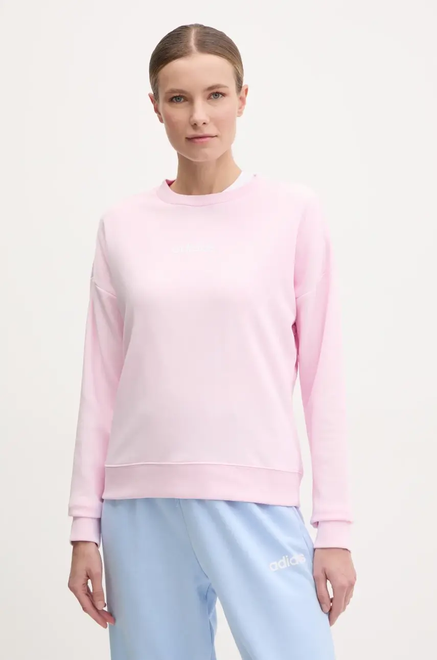 Mikina adidas Essentials Linear dámska, ružová farba, s potlačou, JC8292