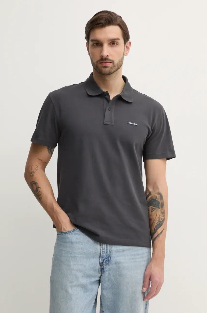 Polo tričko Calvin Klein Jeans pánske, šedá farba, jednofarebné, J30J327534
