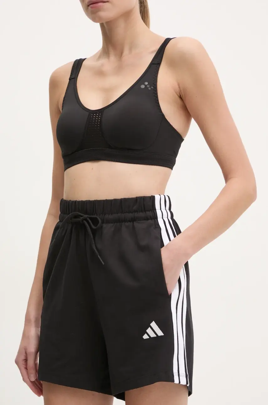 Šortky adidas Essentials dámske, čierna farba, vzorované, vysoký pás, JD0908