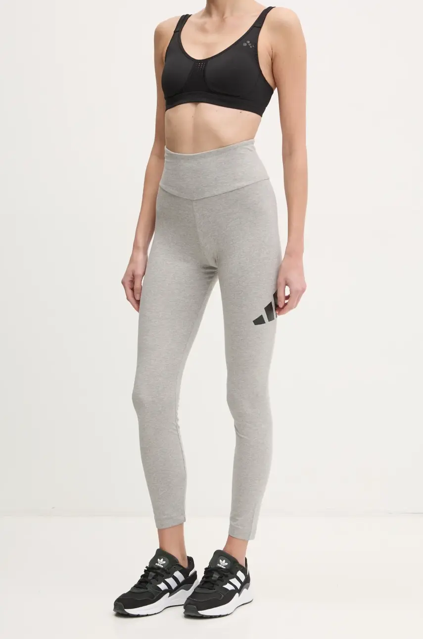 Legíny adidas Essentials dámske, šedá farba, s potlačou, JH1183