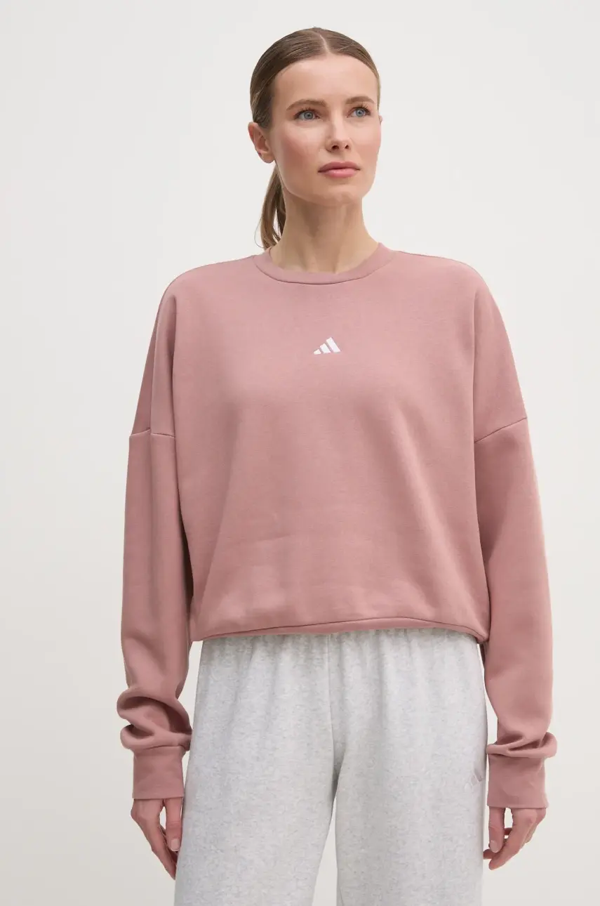 Mikina adidas Essentials dámska, ružová farba, jednofarebná, JI6065