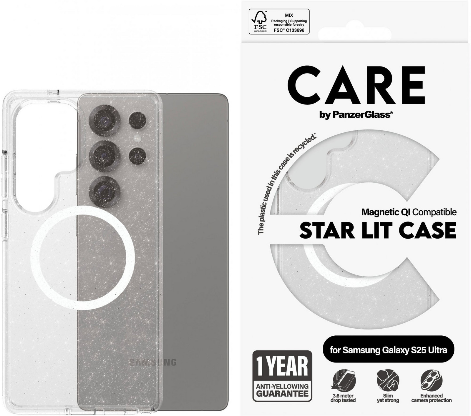 PanzerGlass CARE kryt Samsung Galaxy S25 Ultra Star Lit trblietavý/biely QI