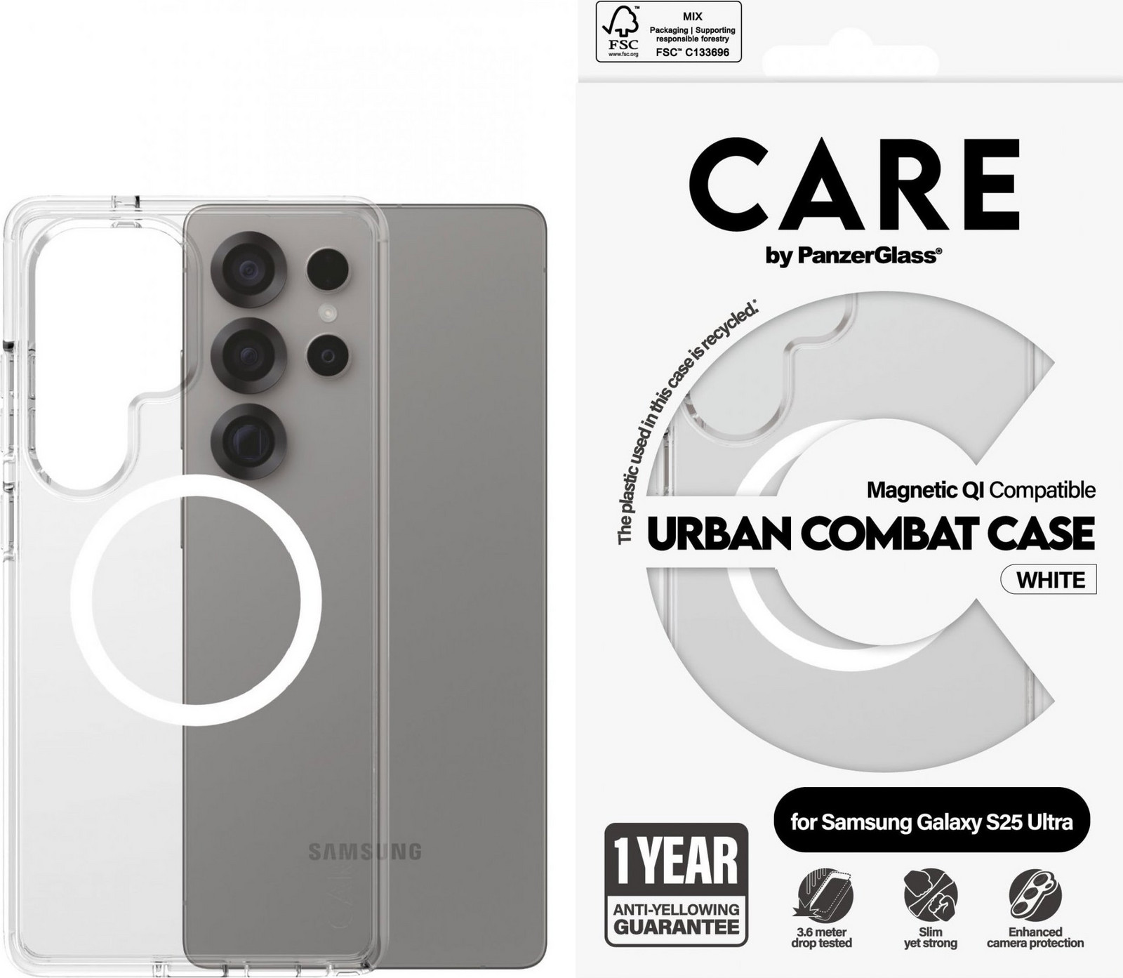 PanzerGlass CARE kryt Samsung Galaxy S25 Ultra Urban Combat číry/biely QI