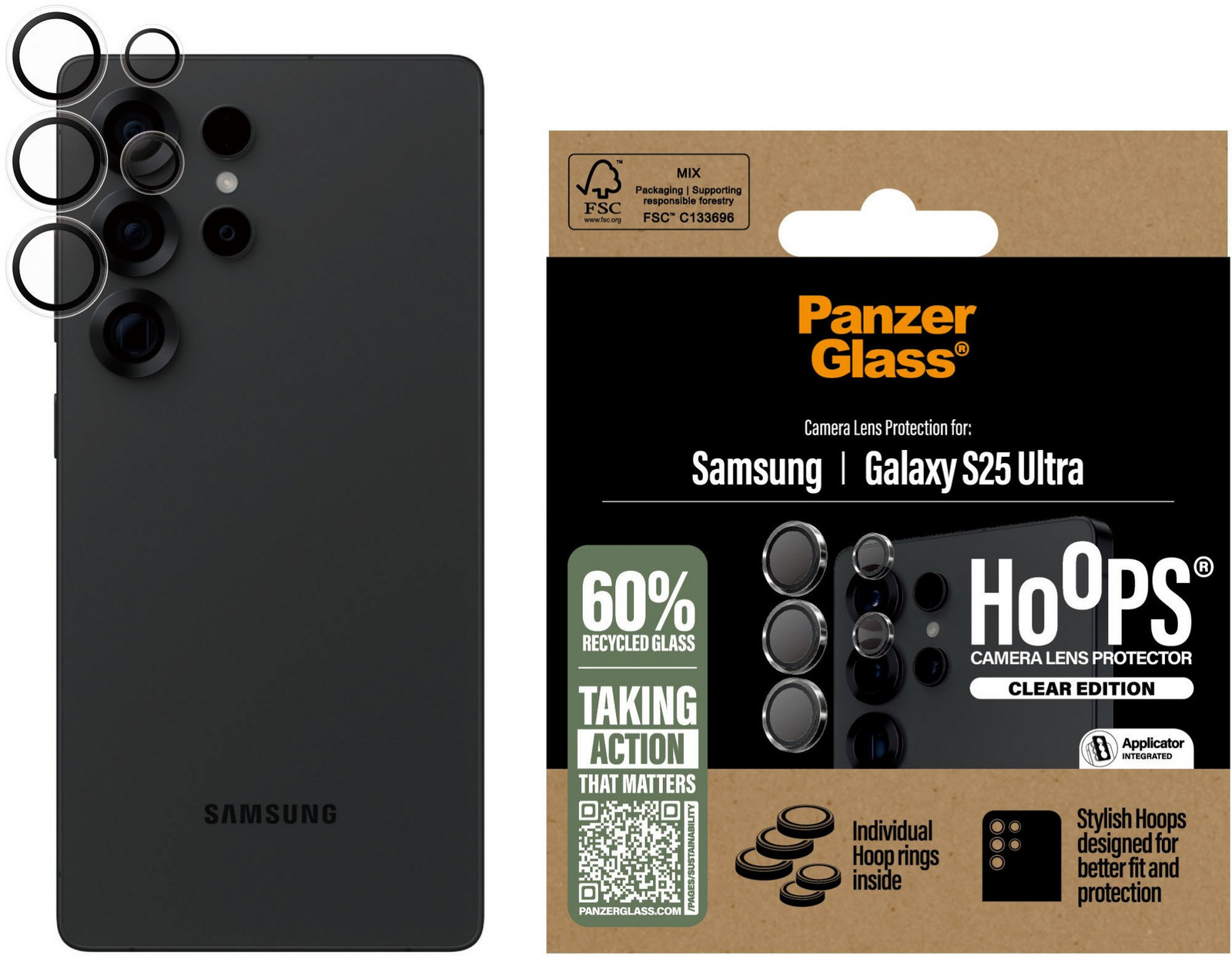 PanzerGlass Hoops Samsung Galaxy S25 Ultra číre ochranné krúžky na šošovky fotoaparátu