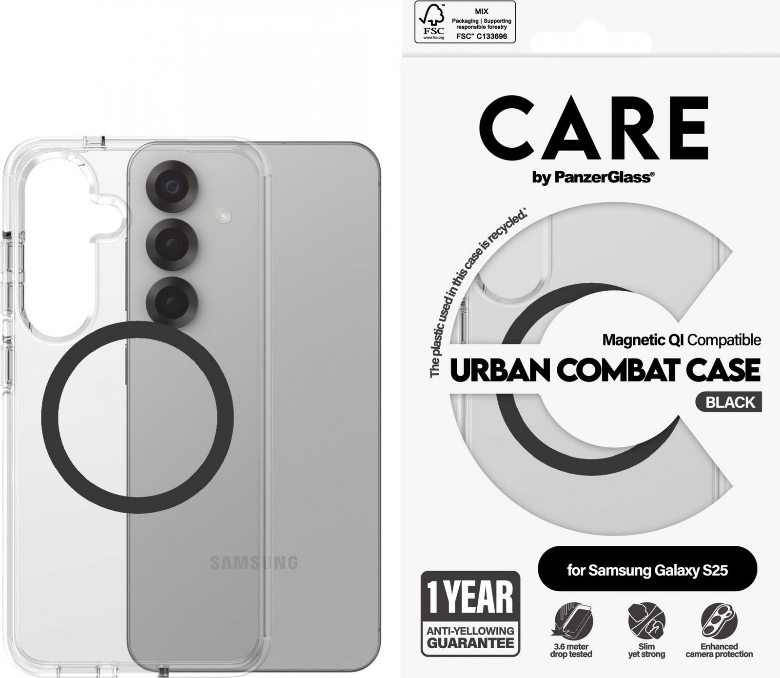 PanzerGlass CARE kryt Samsung Galaxy S25 Urban Combat číry/čierny QI