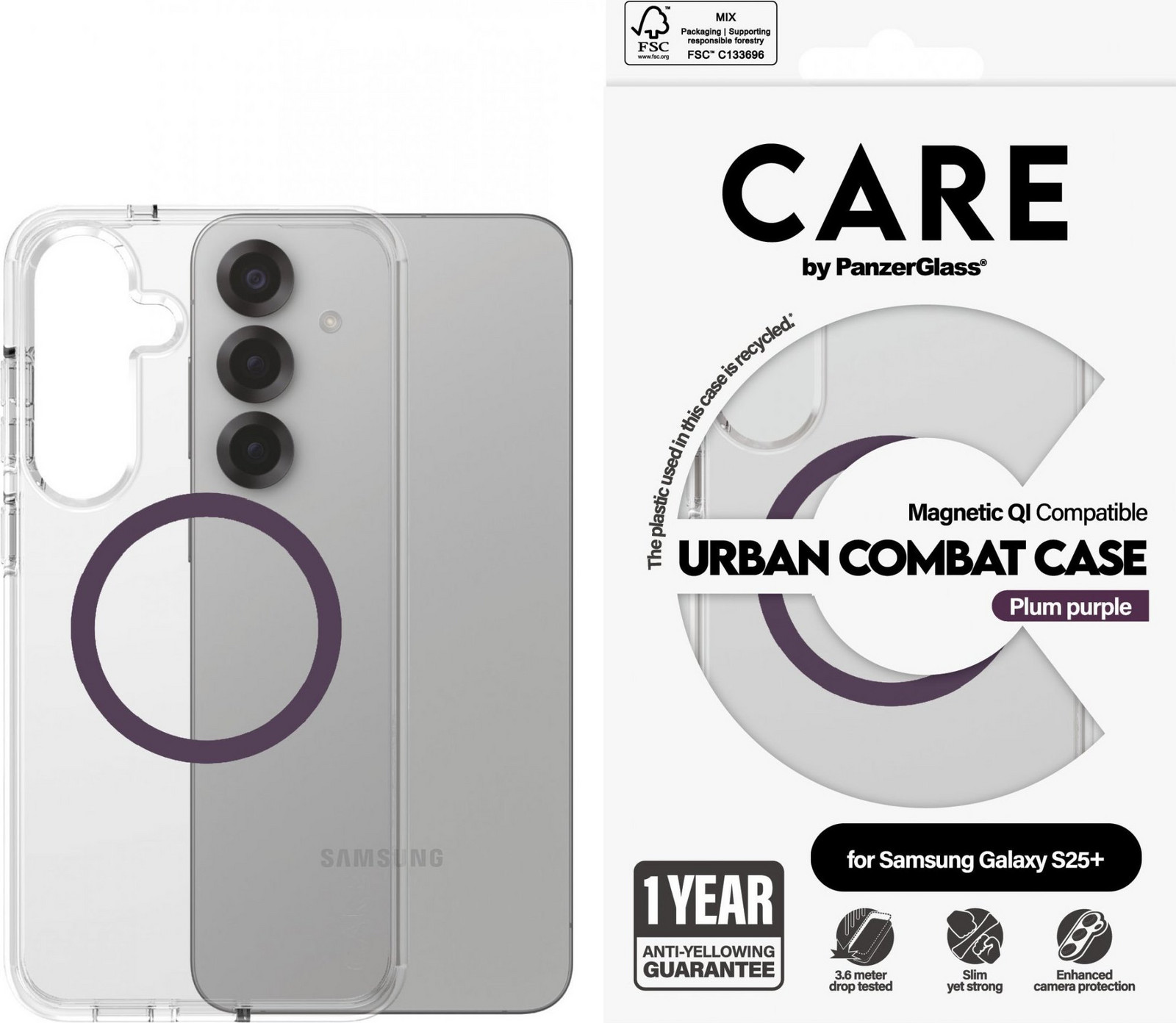 PanzerGlass CARE kryt Samsung Galaxy S25+ Urban Combat číry/fialový QI (Plum Purple)