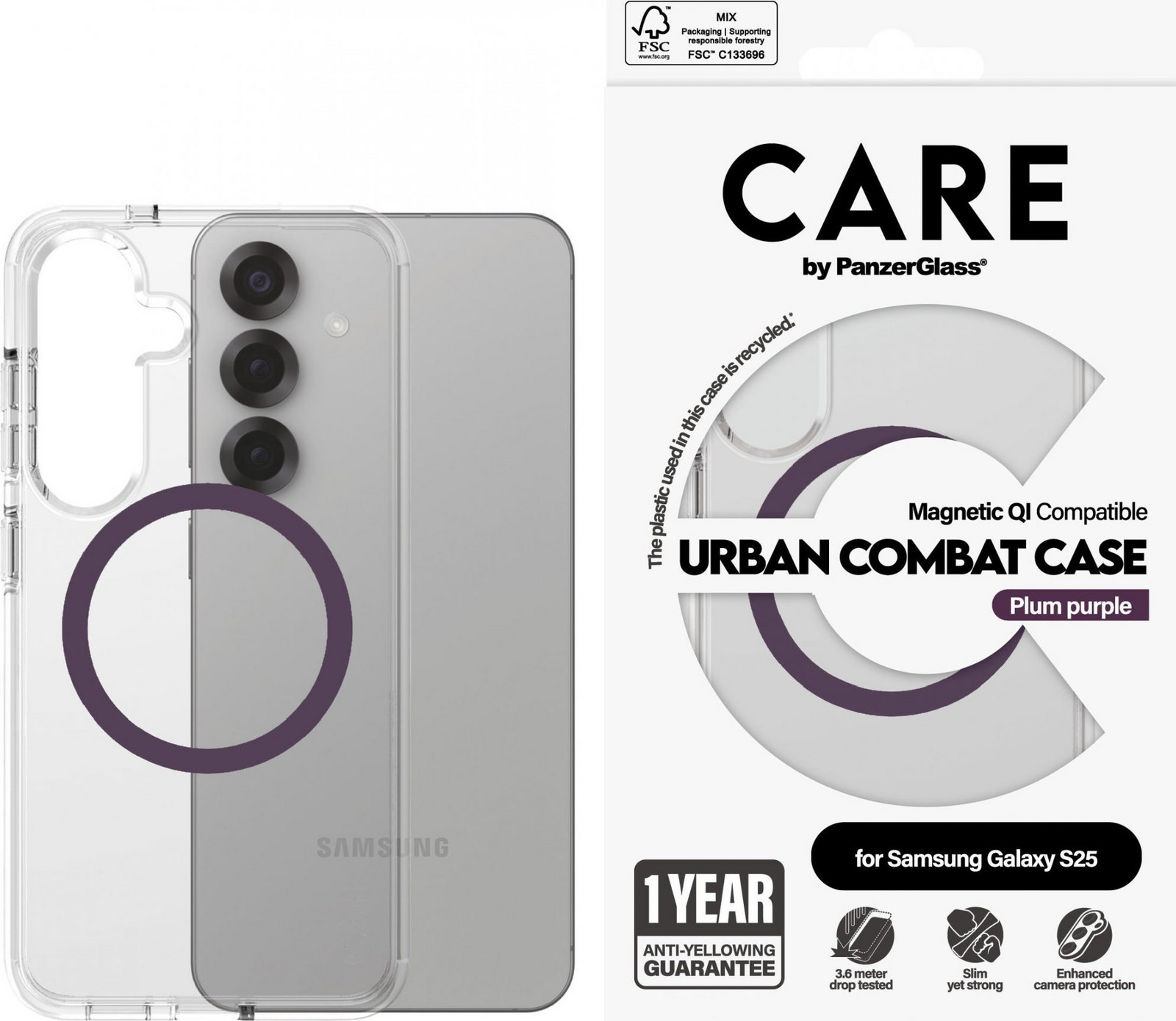 PanzerGlass CARE kryt Samsung Galaxy S25 Urban Combat číry/fialový QI (Plum Purple)