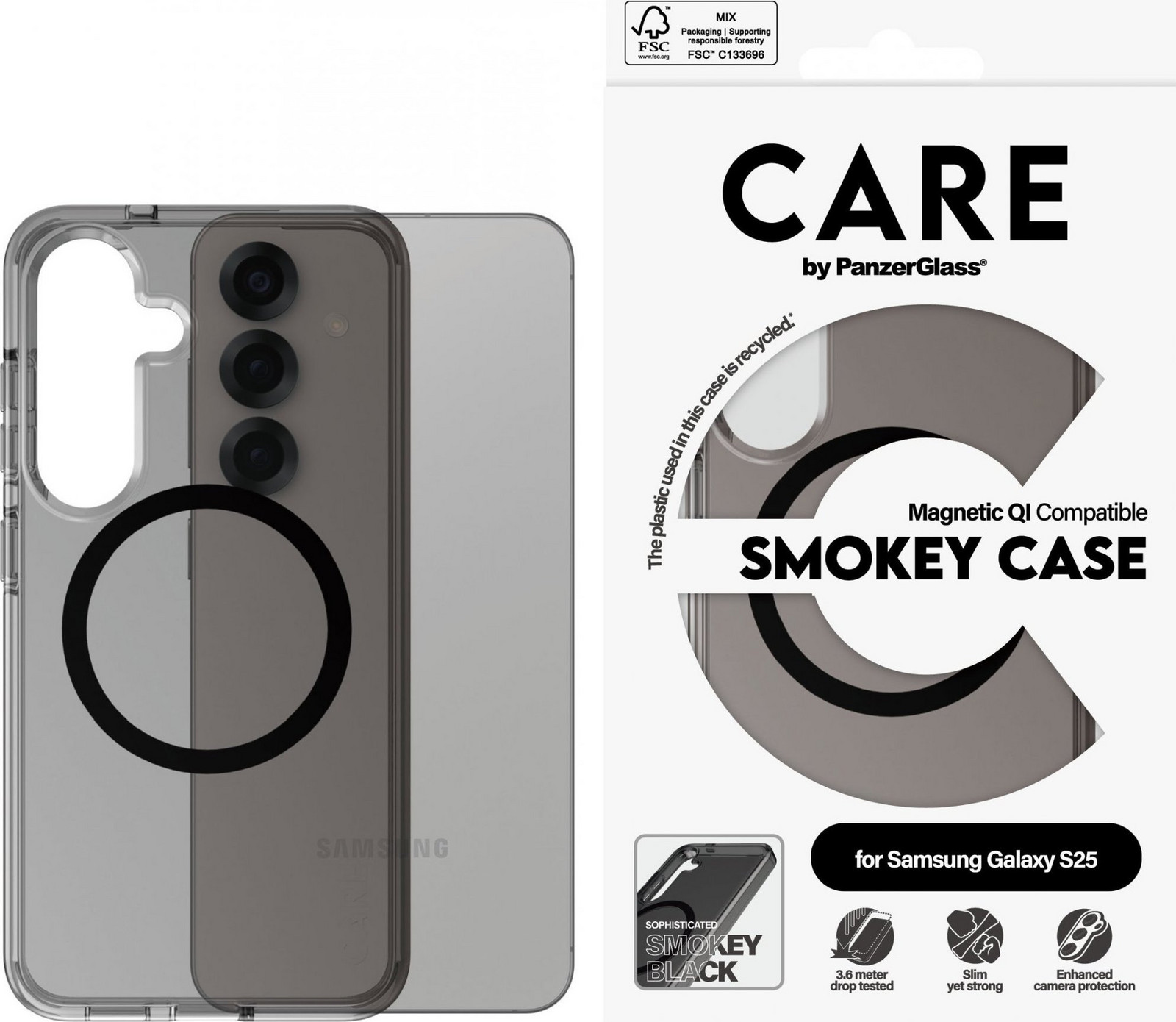 PanzerGlass CARE kryt Samsung Galaxy S25 Smokey dymový/čierny QI