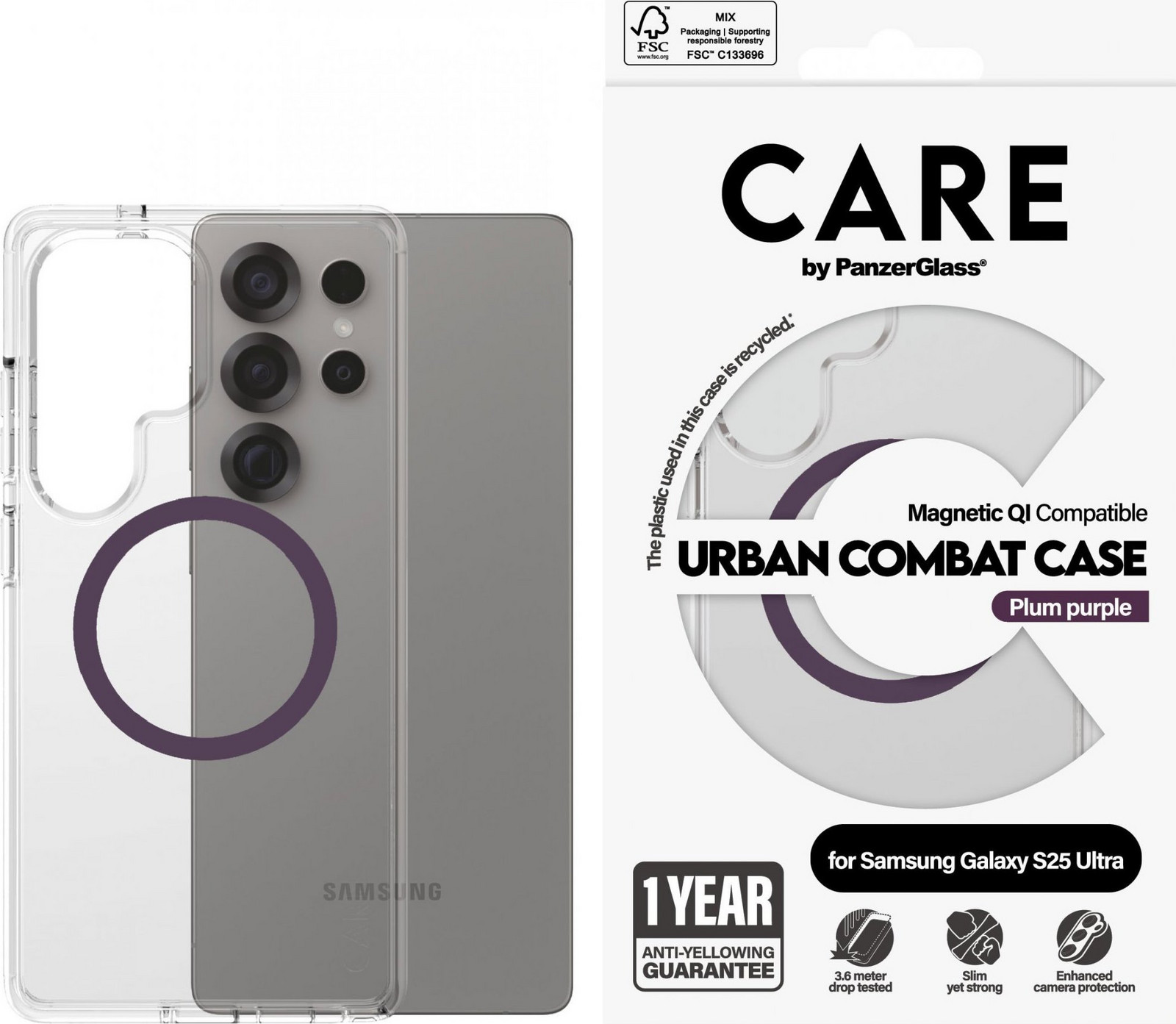 PanzerGlass CARE kryt Samsung Galaxy S25 Ultra Urban Combat číry/fialový QI (Plum Purple)