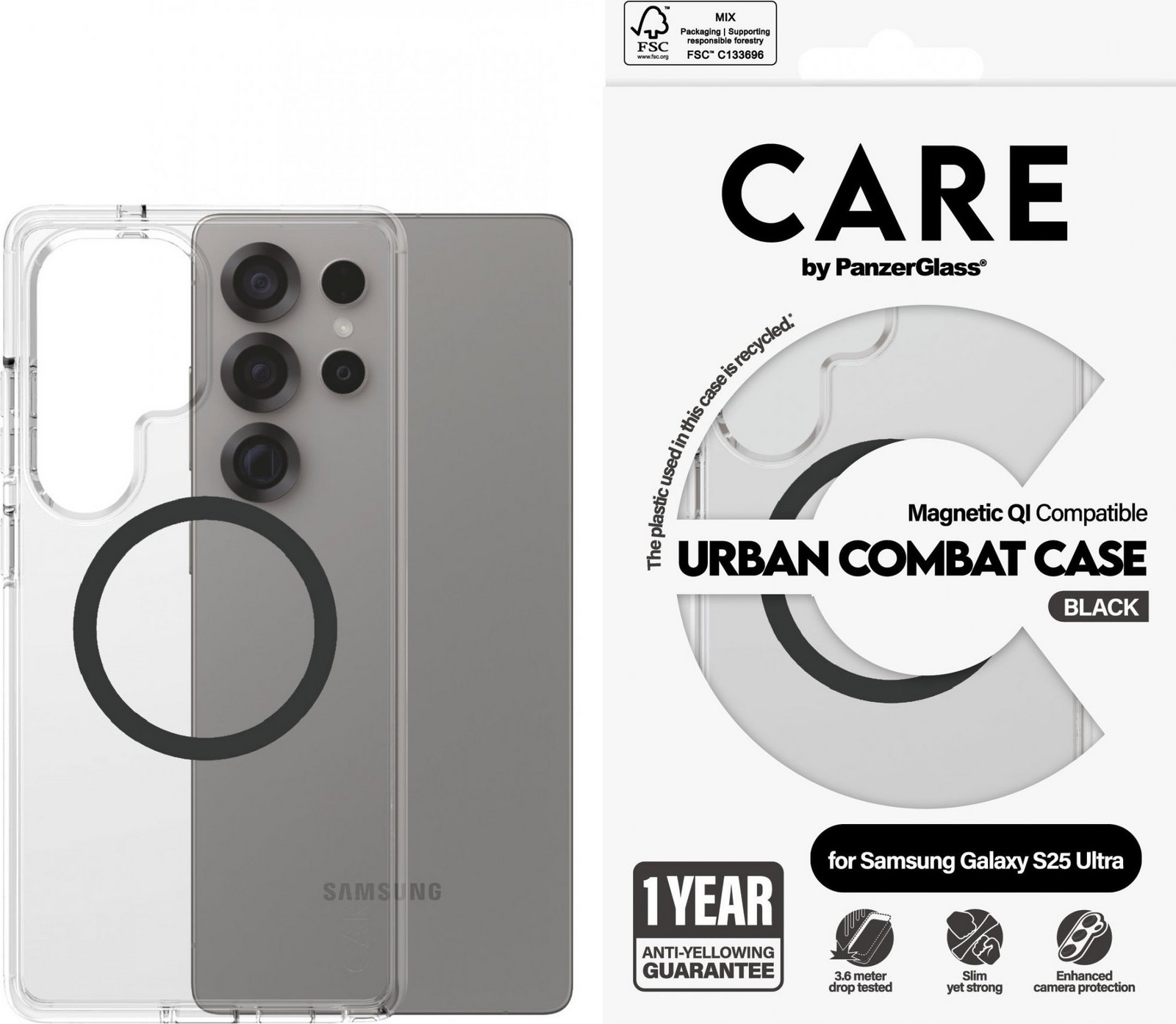 PanzerGlass CARE kryt Samsung Galaxy S25 Ultra Urban Combat číry/čierny QI