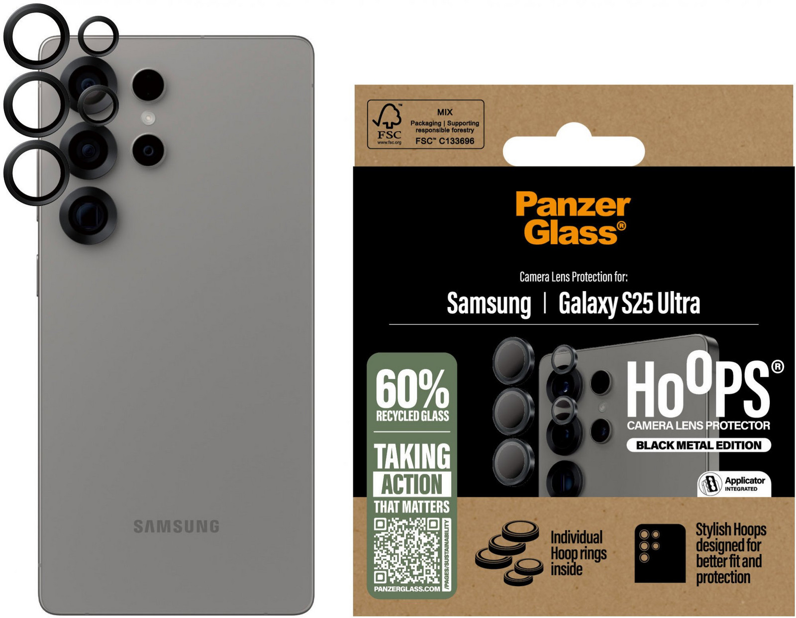 PanzerGlass Hoops Samsung Galaxy S25 Ultra čierne ochranné krúžky na šošovky fotoaparátu